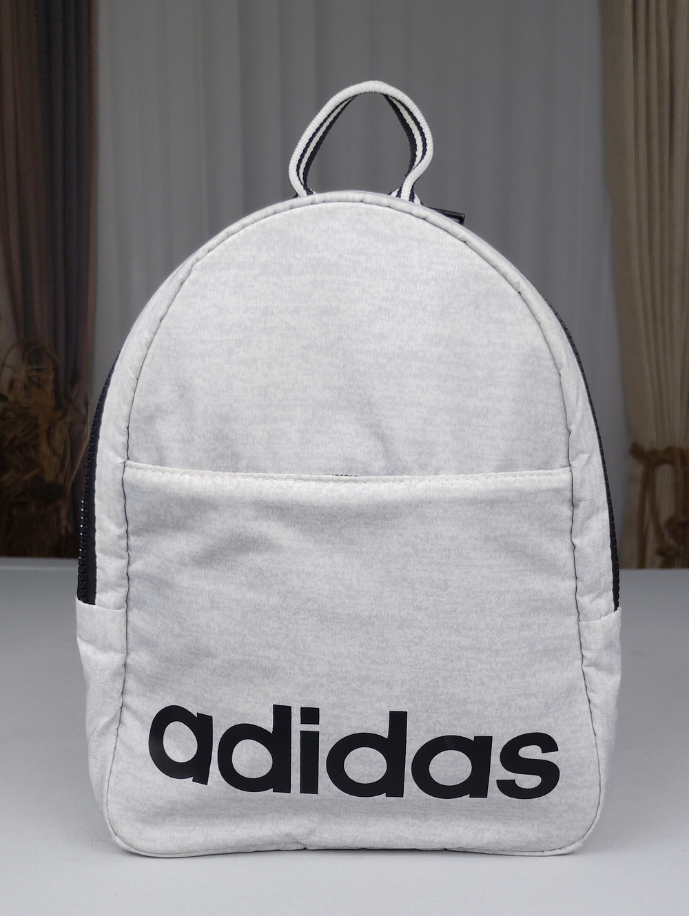 adidas Light Gray Backpack with Black Logo and Striped Straps